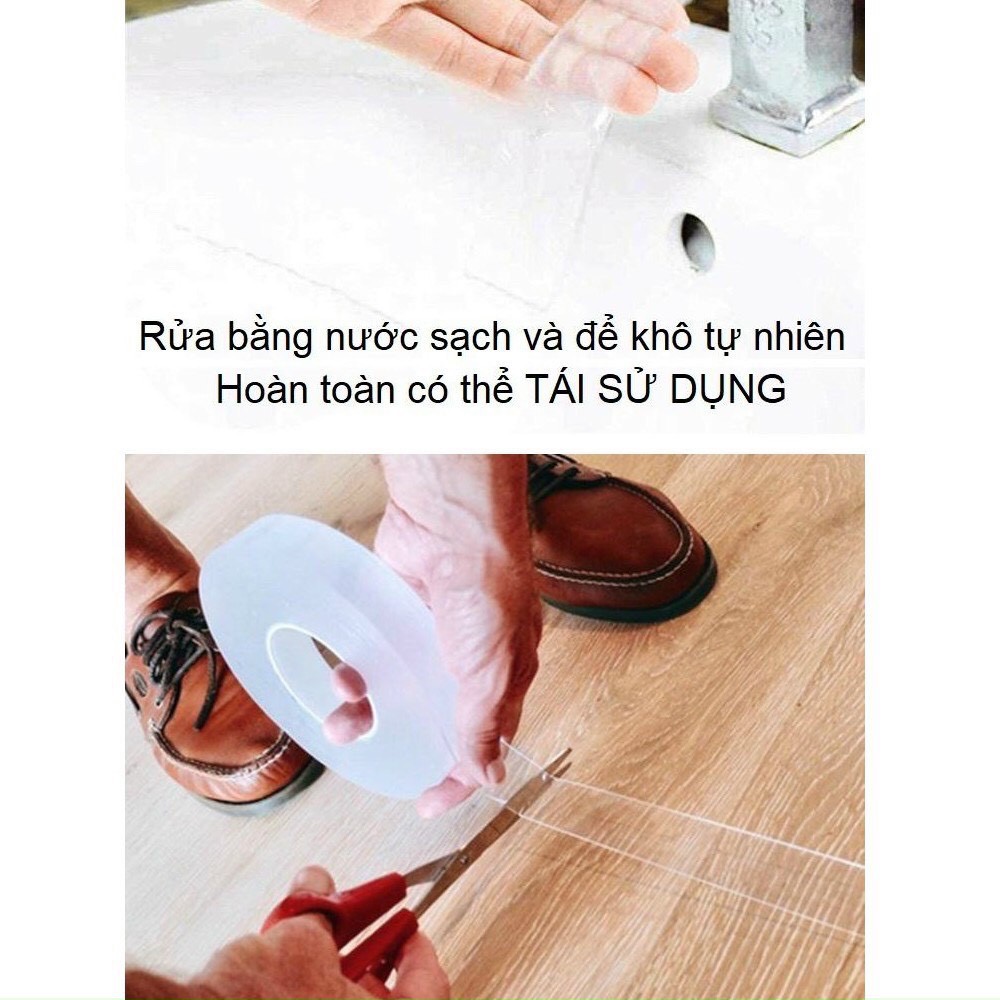 Băng Keo Pu tape 2 Mặt Trong Suốt Siêu Dính Dài 3m, bản 3cm, dày 2mm, có thể tái sử dụng