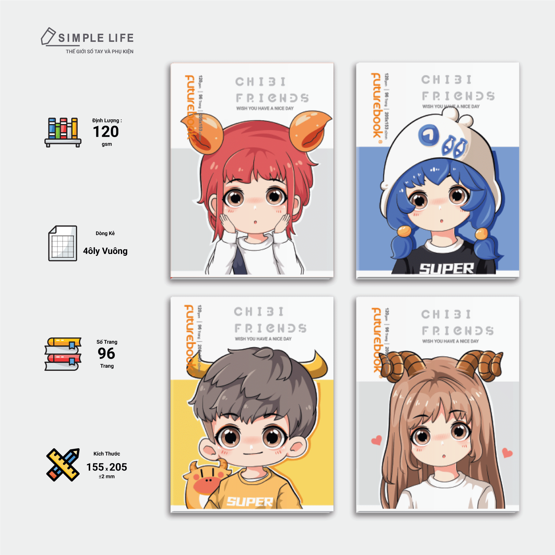 Tập Học Sinh - Vở 4 Ôly Chibi Friends - 96 TR_200 TR - Định Lượng 120Gsm . Mã SP DK-102