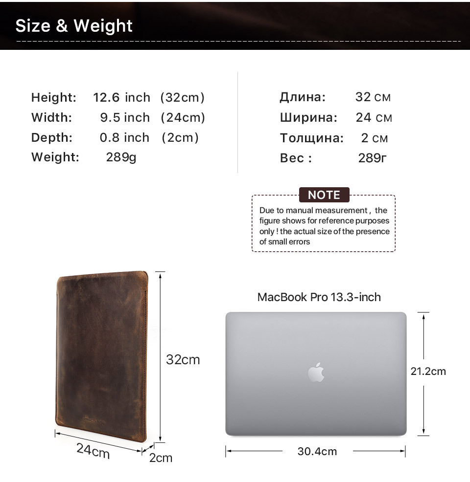 Bao Da Thật, Túi đựng, Lót chuột Genuine Leather Sleeve CONTACT'S FAMILY dành cho Macbook Air / Macbook Pro 13 / Surface Pro / Laptop 13inch / Laptop Dell XPS 13 / Surface Laptop