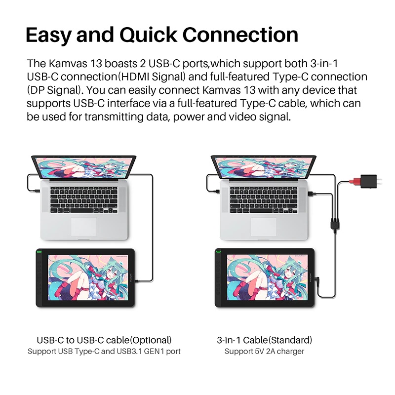 Bảng Vẽ Điện Tử Màn Hình LCD 13inch HUION Kamvas 13 - BẢN NÂNG CẤP - Hàng Chính Hãng