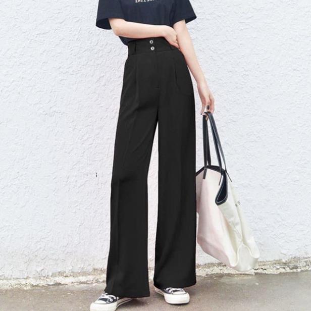 Quần ống suông culottes dài 100cm cạp bản to 7 phân 2khuy siêu Hot