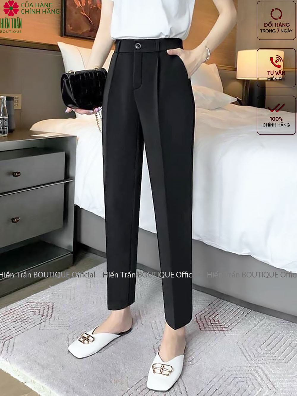 Quần baggy nữ Hiền Trần BOUTIQUE ống đứng, phom dáng Hàn Quốc màu đen xám, đồ công sở đi học