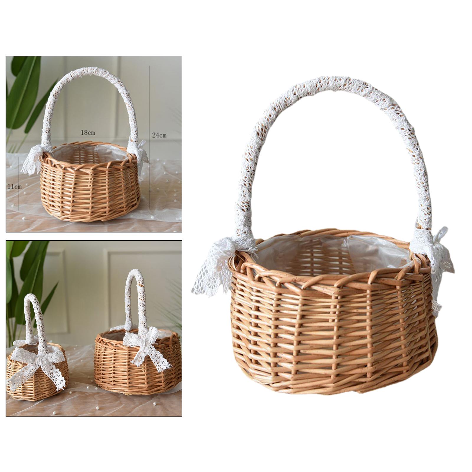 2x Rustic Handmade Rattan Storage Basket Wedding Flower Wicker Plant Holder L