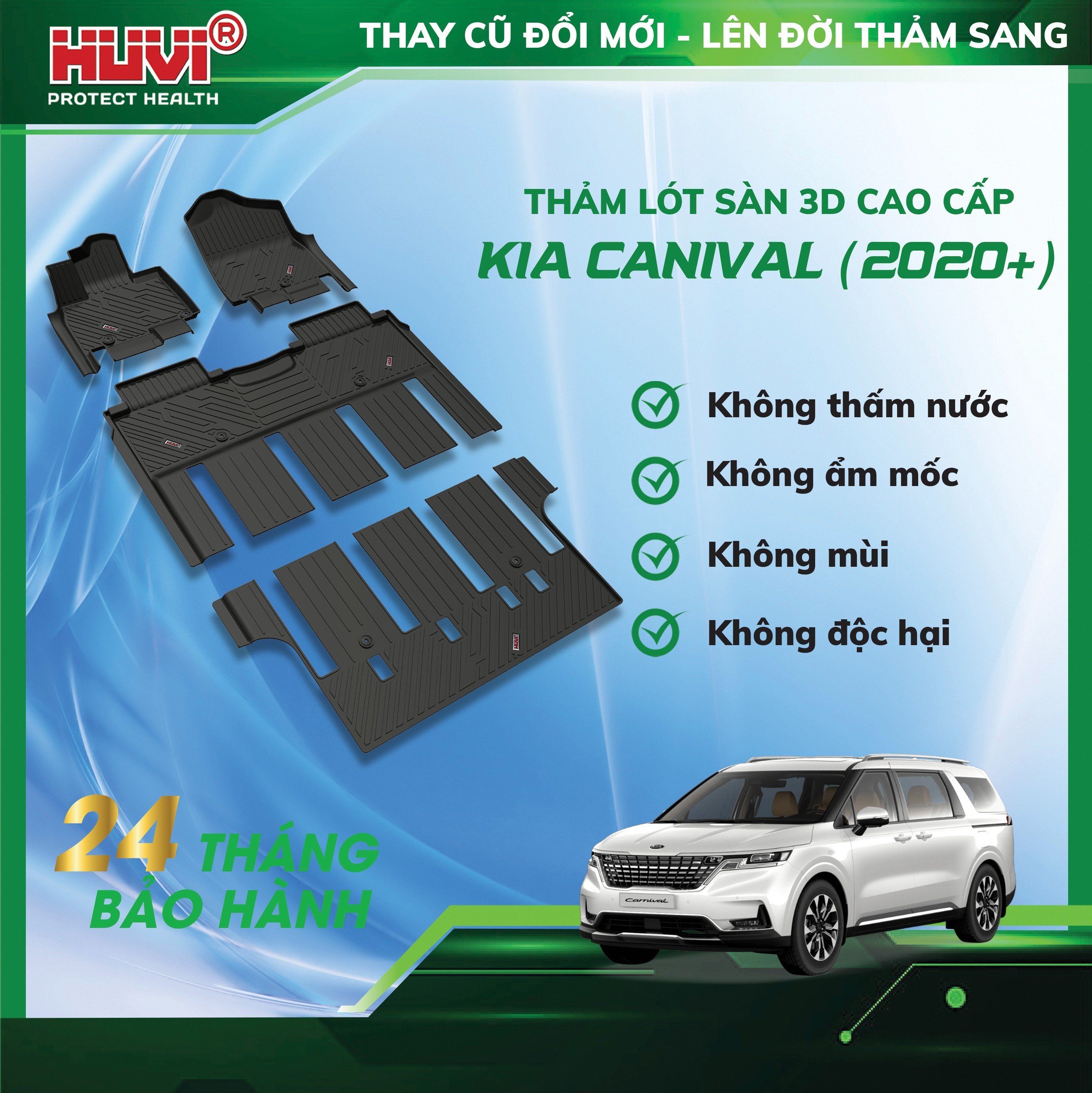 Thảm lót sàn ô tô 3D Kia Carnival 2020 - 2023 Nhựa TPE nguyên sinh cao cấp
