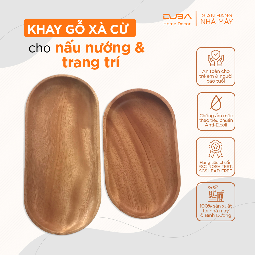 Khay gỗ xà cừ decor, thớt gỗ trang trí hình oval màu tự nhiên đạt chuẩn xuất khẩu - DUBA