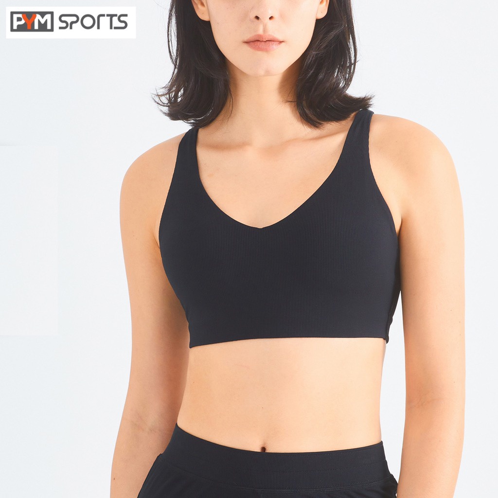 Áo Bra nữ PYM SPORT tập gym, yoga vải thun gân cao cấp mềm nhẹ dáng crotop 2 dây hình chữ V nâng ngực - PYMBR053