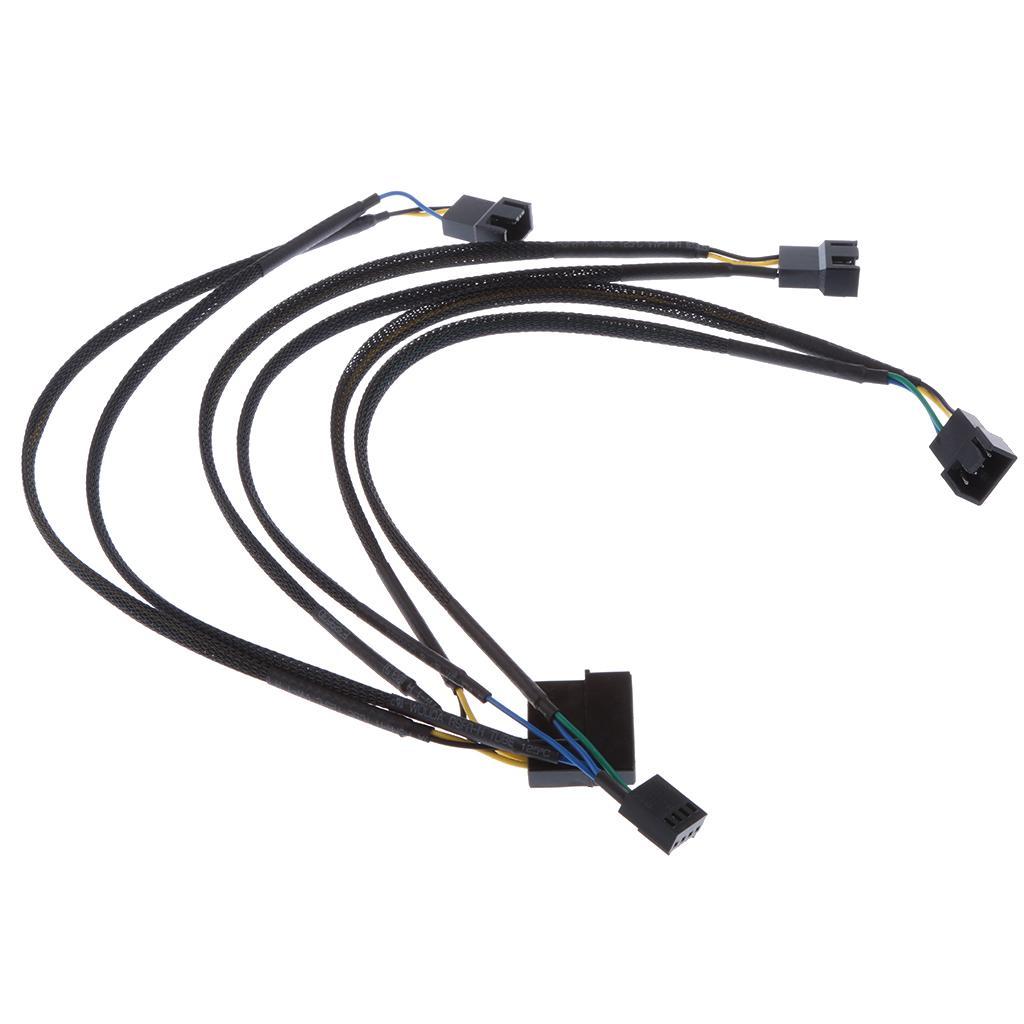 4 Pin Y Fan Power Cable PWM Fan Splitter Lead 1 to 4 Adapter Black Sleeved