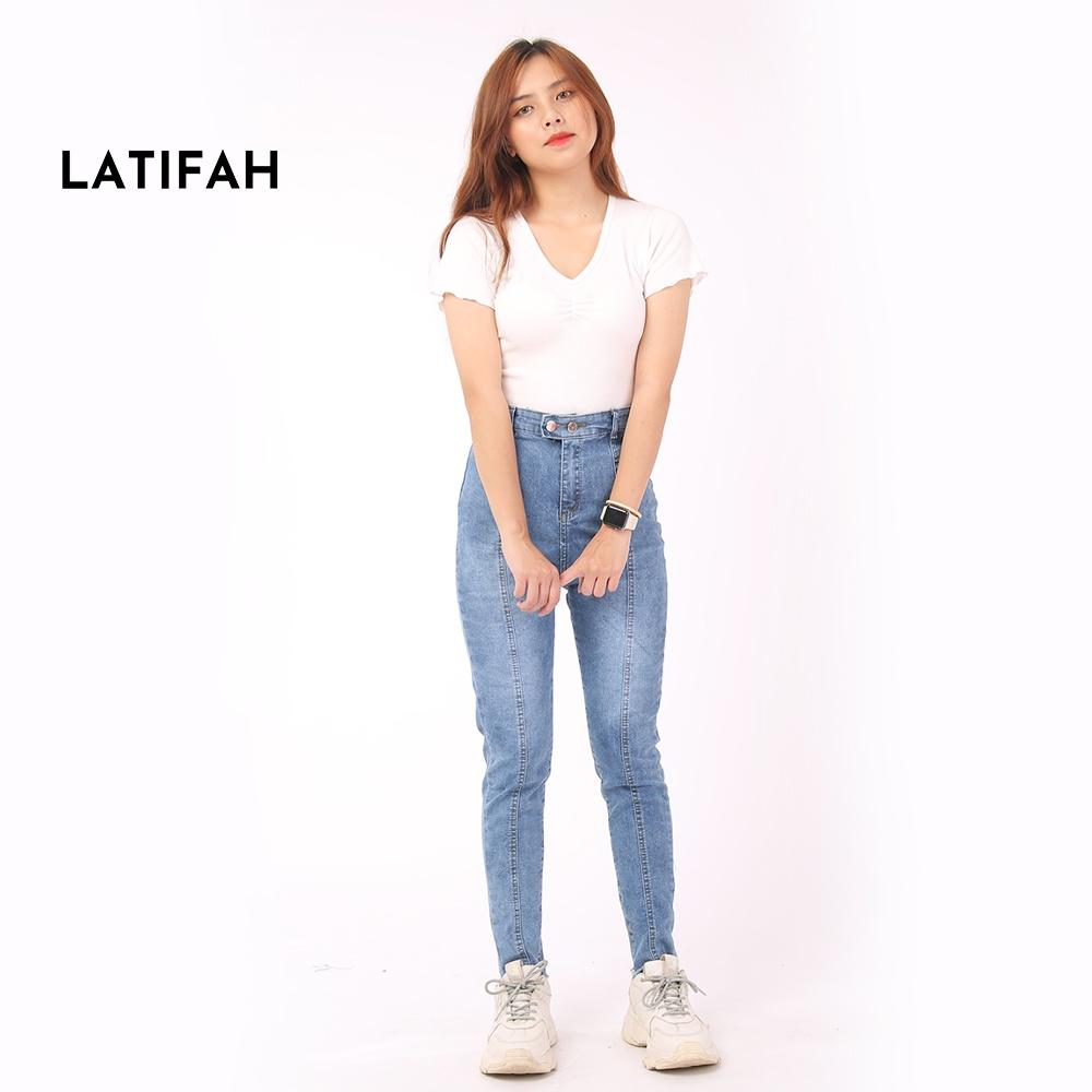 Quần jeans nữ co giãn LATIFAH lưng siêu cao không túi QD047