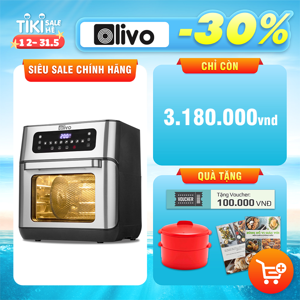 Nồi Chiên Không Dầu OLIVO AF 12 [Hàng Chính Hãng] Dung Tích 12L - Công Suất 1800W