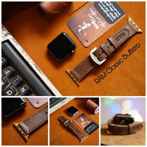 DÂY ĐỒNG HỒ DA BÒ RAM BUTTERO DA BÒ THẬT NÂU ĐẬM-SIZE APPLE WATCH 42/44,22MM