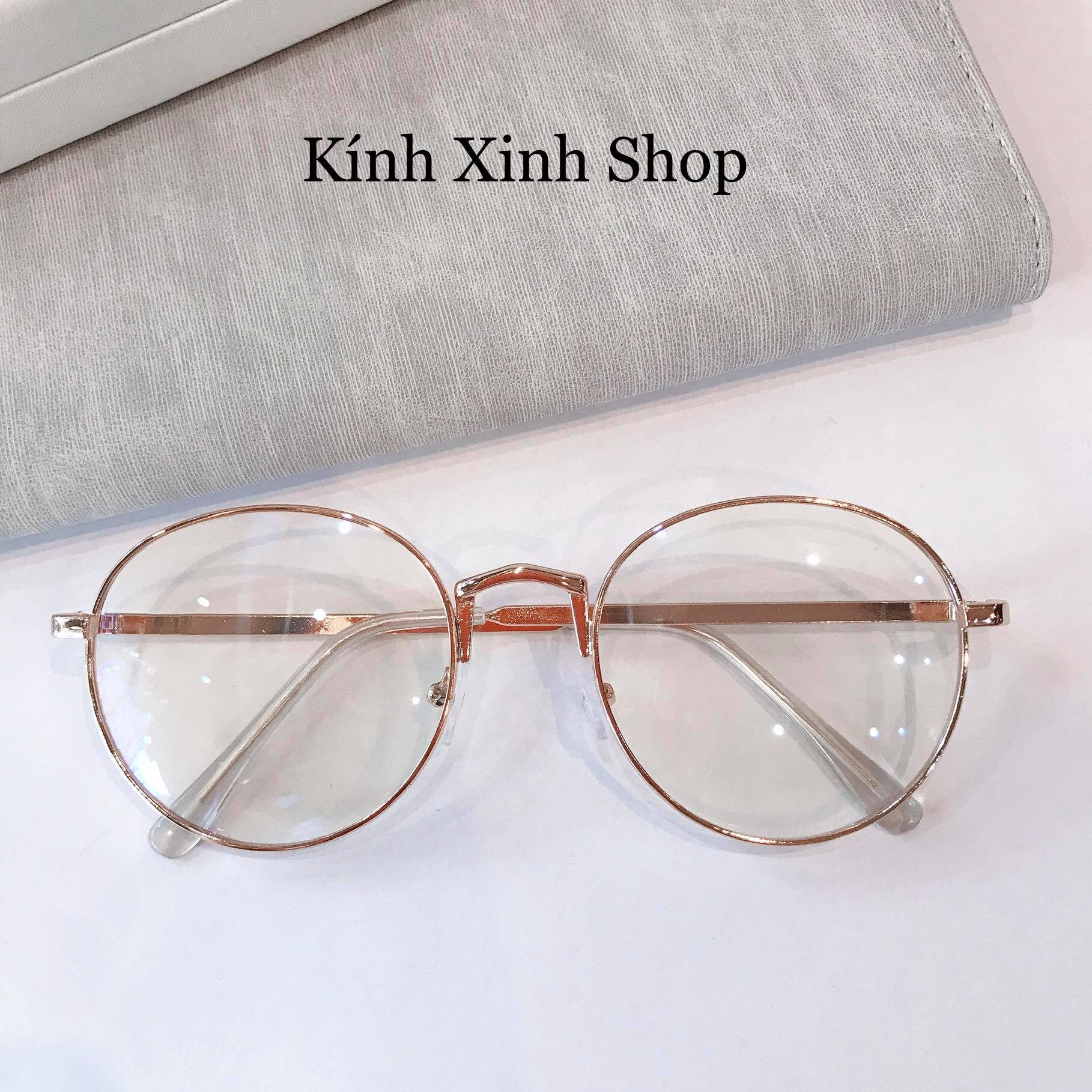 Kính Mắt Chống Ánh Sáng Xanh Mắt Tròn Unisex Đơn Giản Gọng Kim Loại Chắc Chắn