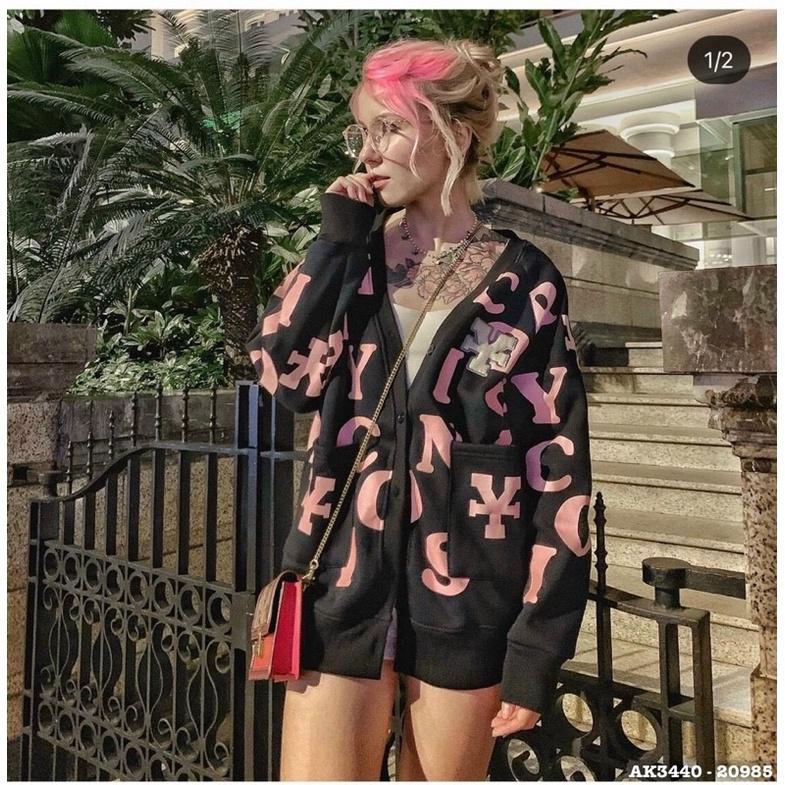 Áo khoác cardigan nữ nỉ bông hàng quảng châu siêu đẹp khoác 3D CDG CHỮ FULL
