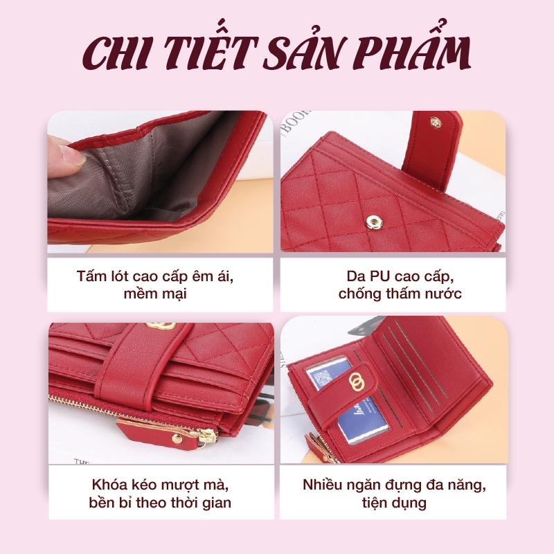 Ví Ngắn Nữ Mini Cầm Tay Chính Hãng BAELLERRY Đựng Tiền Vân Quả Trám Nhiều Ngăn Da Cao Cấp BL04