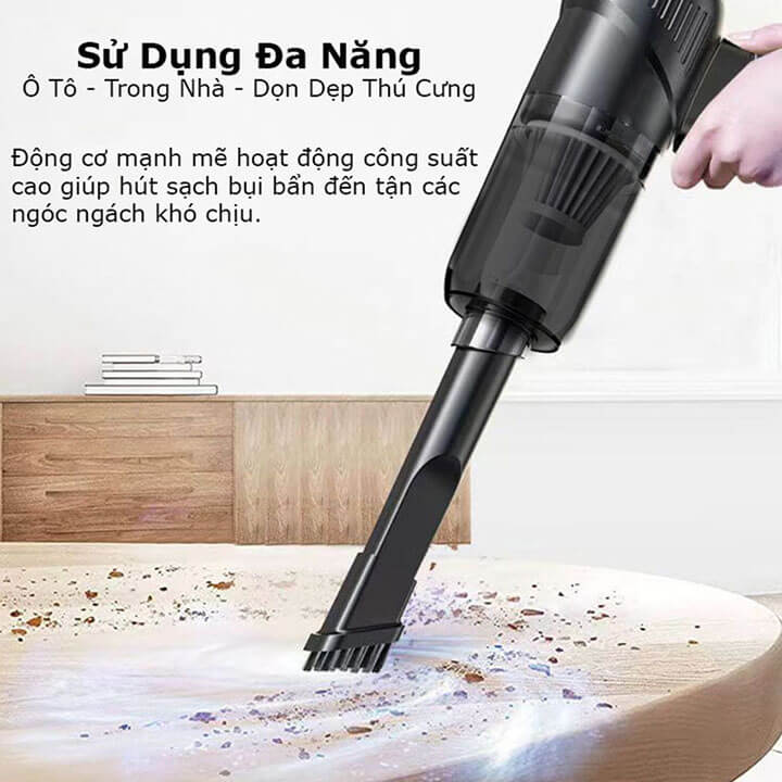 Máy hút bụi cầm tay mini không dây đa năng Vacuum Cleaner, máy hút bụi ô tô, giường nệm, máy hút lông chó mèo 120W 9000Pa LT-008