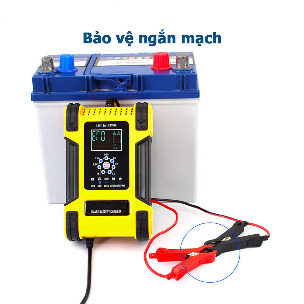 Sạc bình ắc quy 12V 24V 6Ah - 200Ah 12A sạc pin sắt LiFePO4 tự ngắt khi đầy khử sunfat khôi phục ắc quy