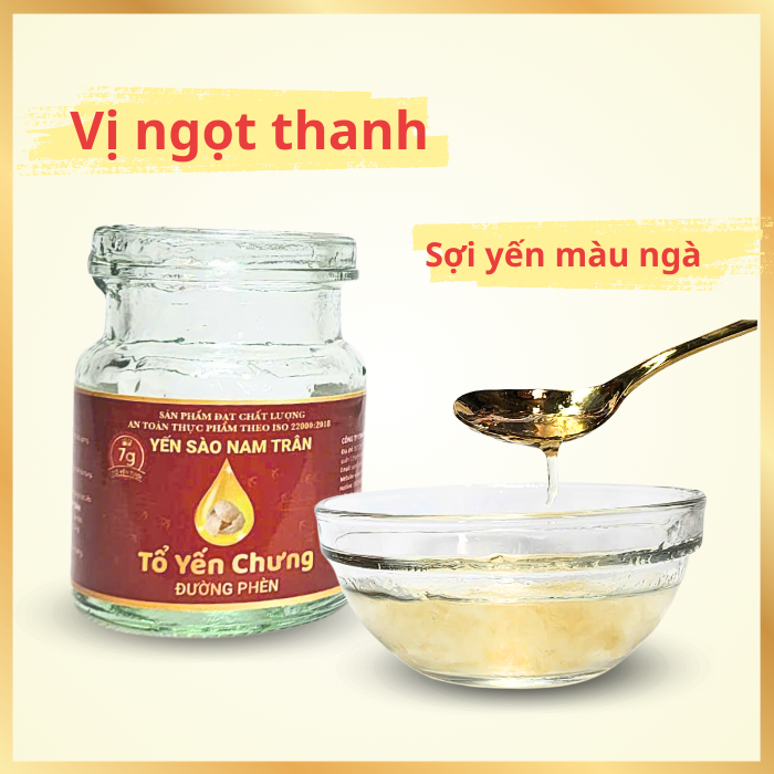 Yến chưng Đường Phèn NAM TRÂN 7 gram Tổ Yến Tươi giúp Bồi bổ sức khoẻ. Hộp ( 6 lọ x 70 ml )
