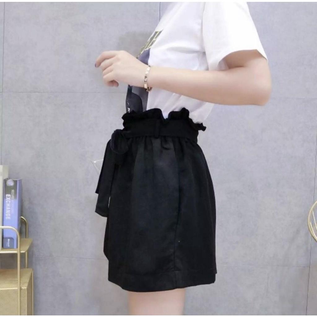 Quần SHORT LƯNG BÈO phối THẮT NƠ lưng thun co giãn chất liệu kate xinh xắn