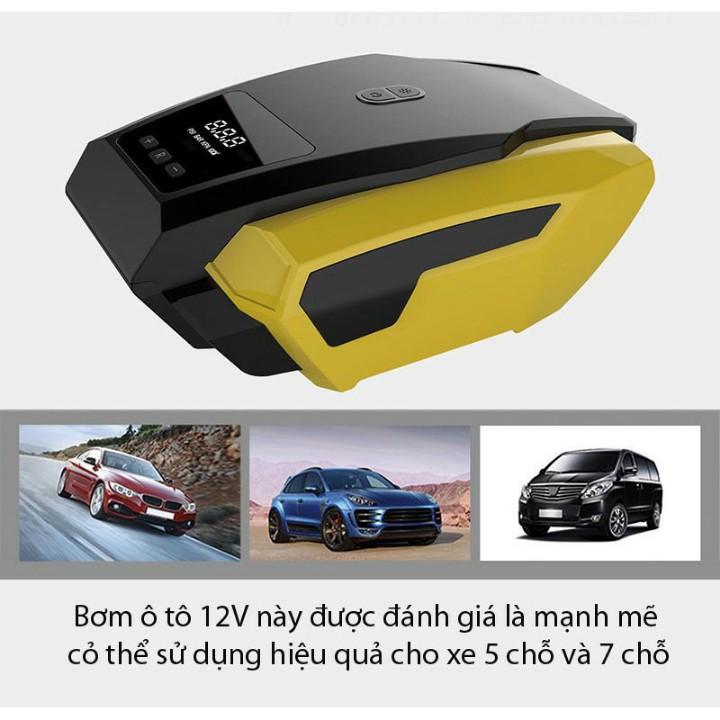 Máy bơm lốp dành cho ô tô TỰ NGẮT màn hình LED điện tử dung tích xi lanh 22 tích hợp đèn chiếu sáng