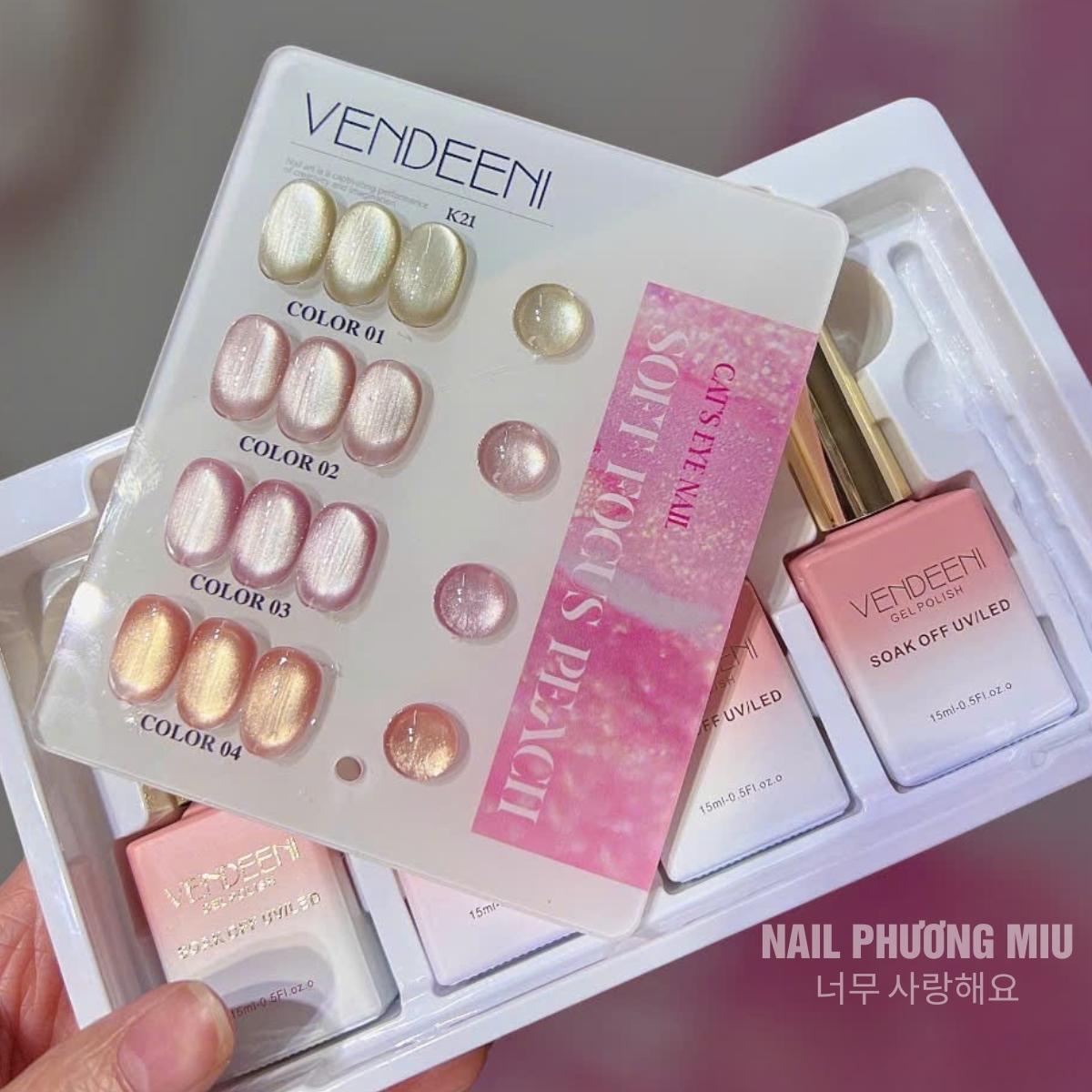 Set Sơn Mắt Mèo Lụa Ánh Nước Sáng Trong 4 Màu VENDEENI K21 Làm Nail Siêu Sáng, Sơn Gel Mắt Mèo Lụa Ánh Trăng Hồng Pha Lê Vàng