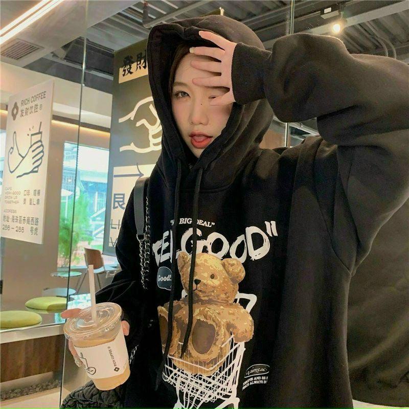 Áo hoodie unisex form rộng chất nỉ ngoại in hình gấu cube, mẫu áo khoác nỉ thời trang thu đông