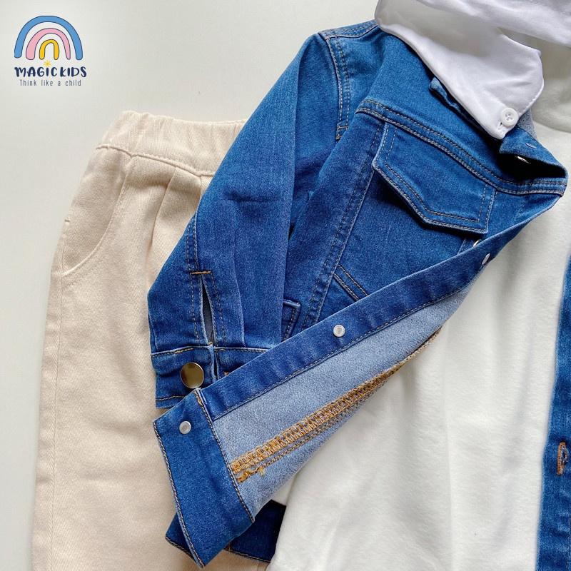 Áo khoác có mũ chất jeans bò mềm cho bé trai Magickids Áo khoác mùa đông trẻ em giữ ấm AO21016