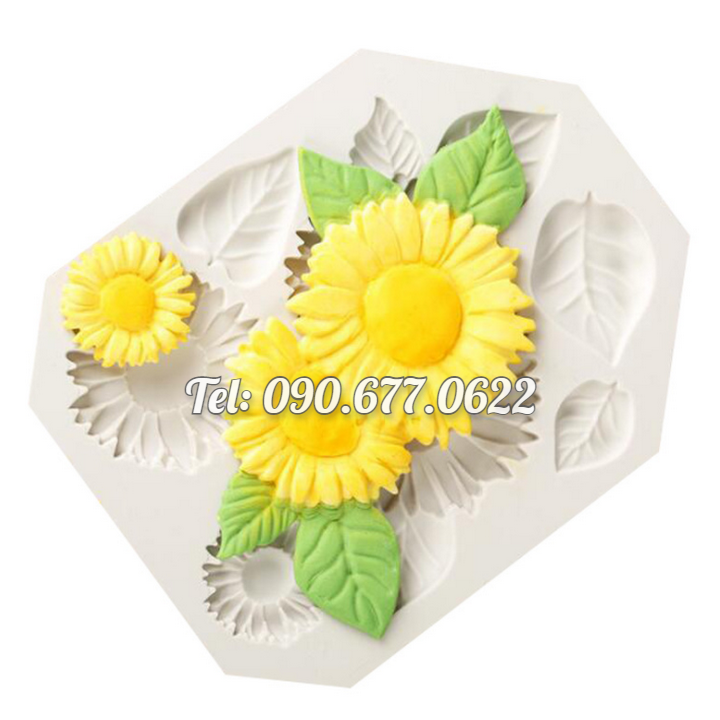 Khuôn silicone làm rau câu hoa hướng dương kèm lá - Mã số 1063