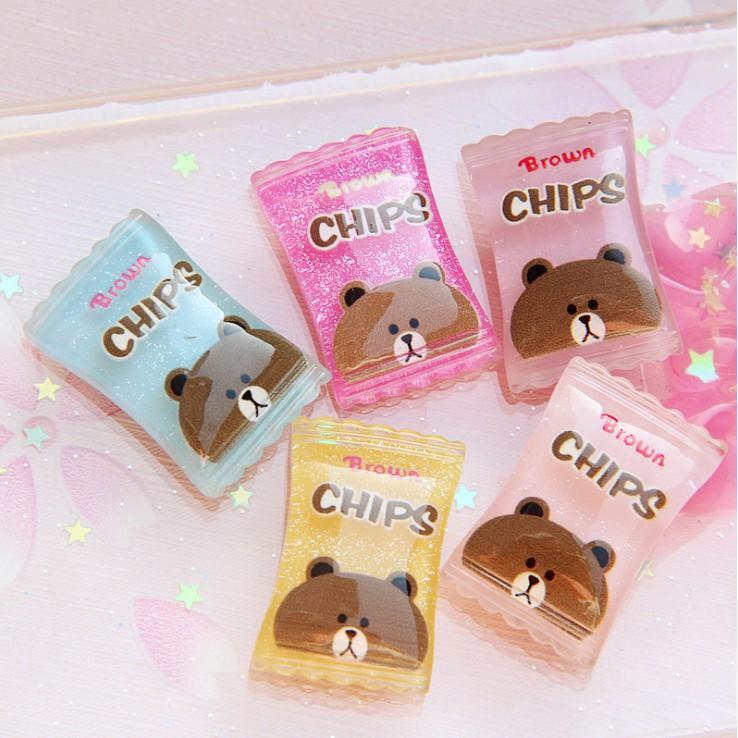 *HN* Charm mô hình kẹo Brown Bear Chips cho các bạn trang trí slime, vỏ ốp điện thoại, Jibbitz, DIY