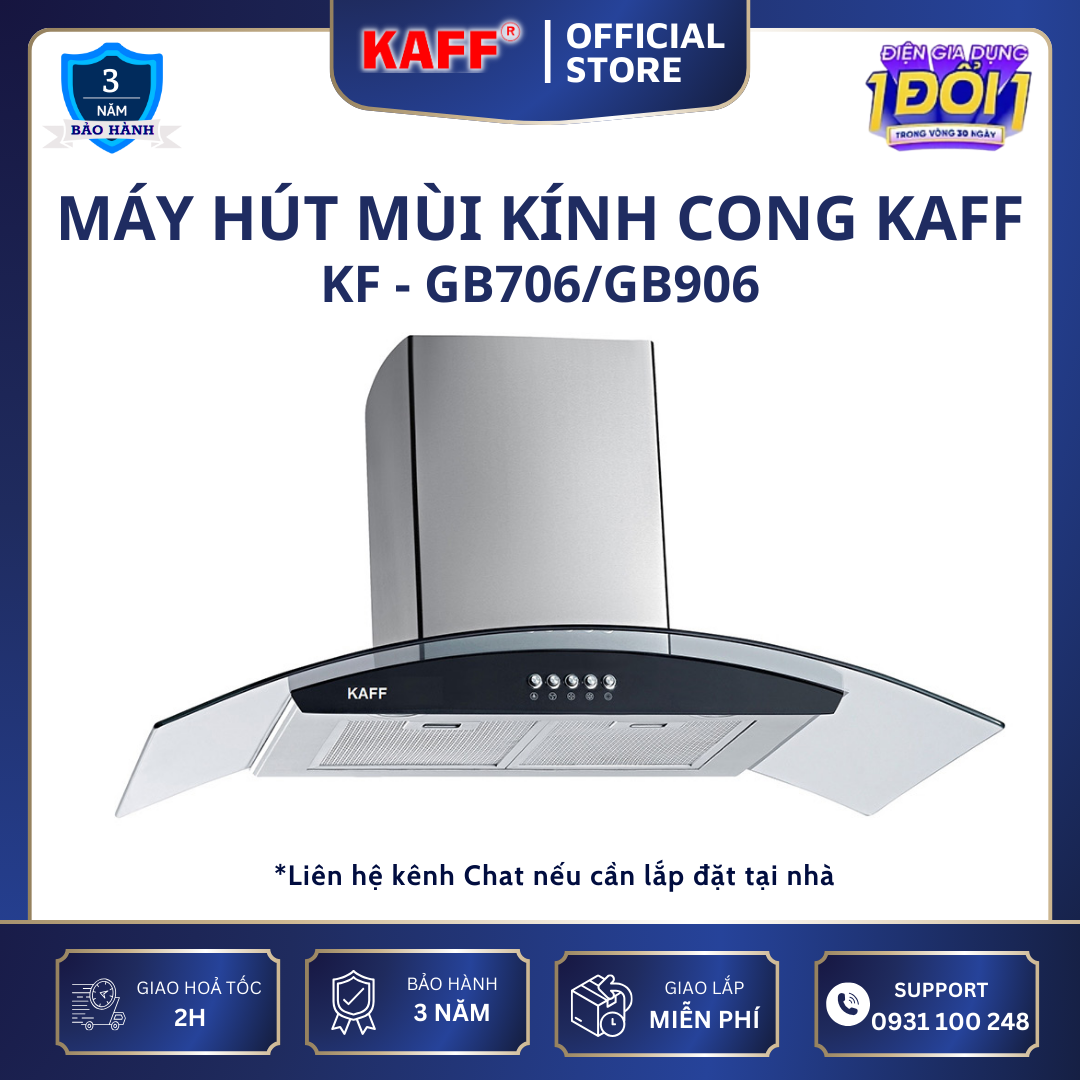 Máy hút mùi kính cong 900mm KAFF KF-GB906 - Hàng Chính Hãng
