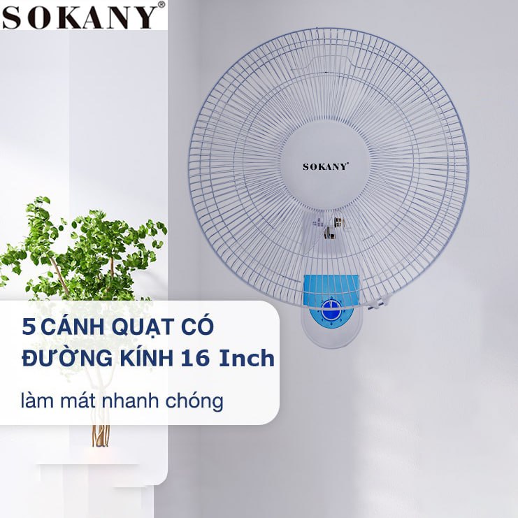 Quạt treo tường 5 cánh có hẹn giờ SOAKNY SK-19008, động cơ hoạt động bền bỉ siêu bền - HÀNG CHÍNH HÃNG