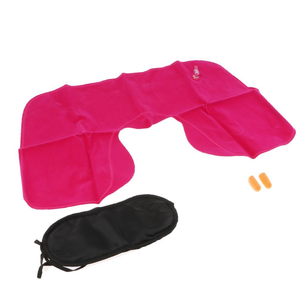 Travel Inflatable U Shape Pillow Neck Head Rest Air Soft Cushion -Rose Red