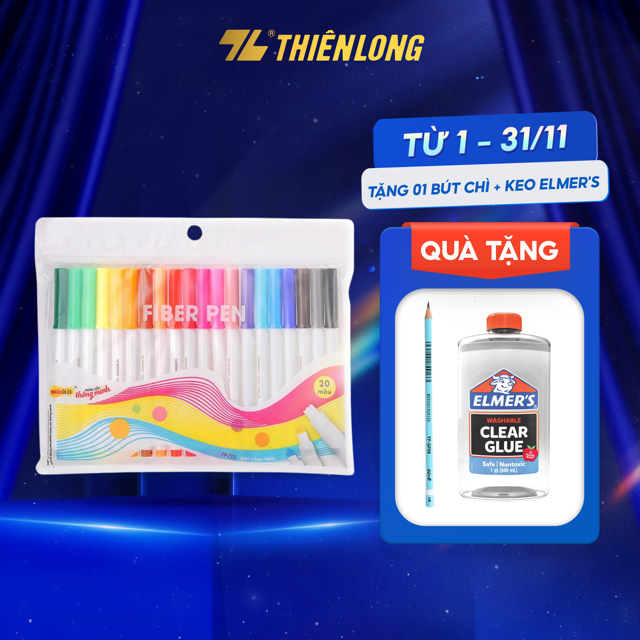 Bút Lông Màu Fiber Pen Thiên Long Colokit An Toàn Sử Dụng Tô Màu, Vẽ Tranh, Calligraphy, 20 Màu Basic Fp - C03 - 20 Màu