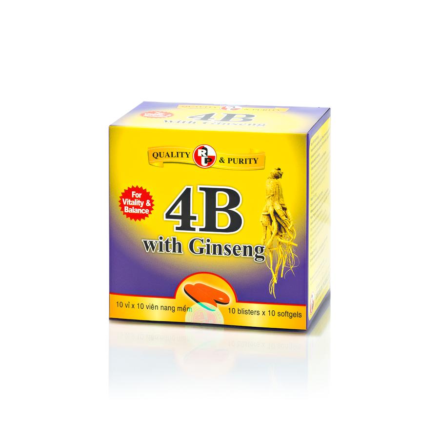 Viên uống 4B With Ginseng-Robinson Pharma usa-giúp nâng cao sức đề kháng,cải thiện tình trạng mệt mỏi,suy nhược cơ thể- hộp 100 viên