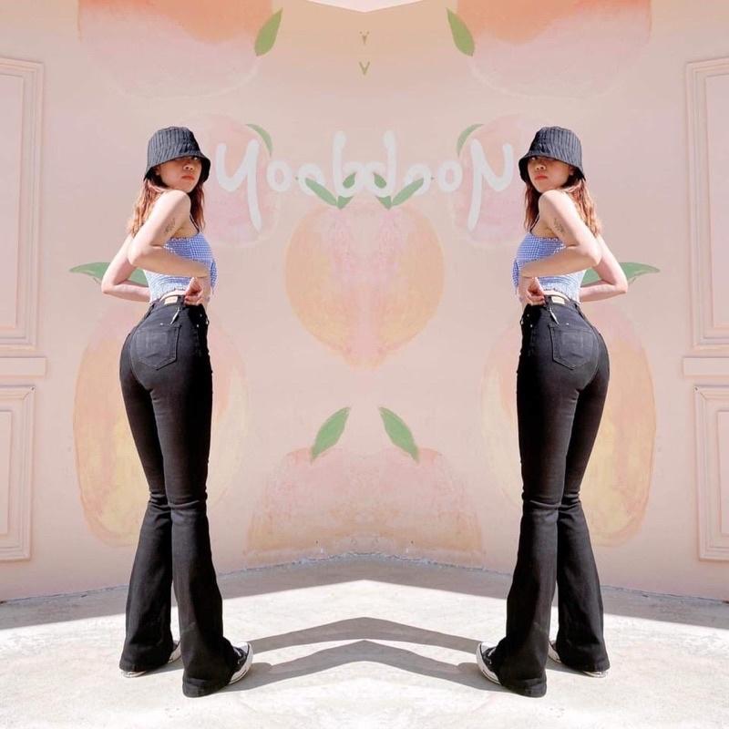 Quần Jeans Nữ Ống Loe Đen Co Giãn