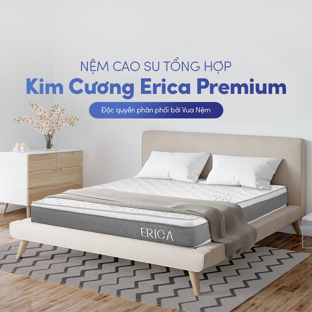 Nệm cao su Kim Cương Erica Smart Tech 15cm Kết Hợp Từ Cao Su Thiên Nhiên, Bông Ép và Foam Giúp Nâng Đỡ Cơ Thể Vượt Trội, Êm Ái Tối Đa