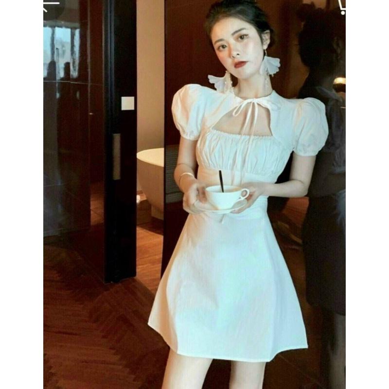 ĐẦM TAY PHỒNG NHÚN NGỰC (CÓ MÚT) CHIẾT EO DÁNG VÁY CHỮ A TÔN DÁNG