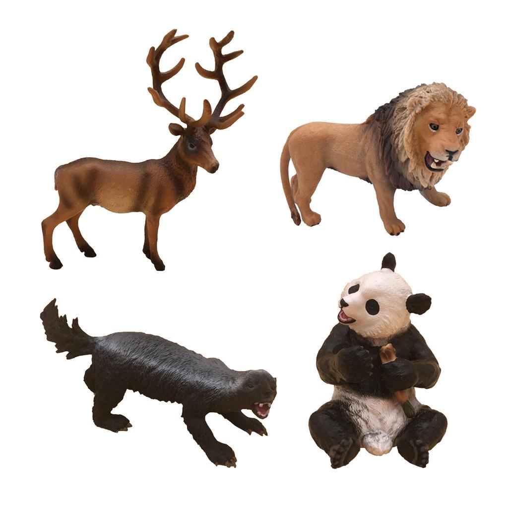 4x Simulation Honey Badger Reindeer Lion Panda Figurine Model Figure Non-toxic
