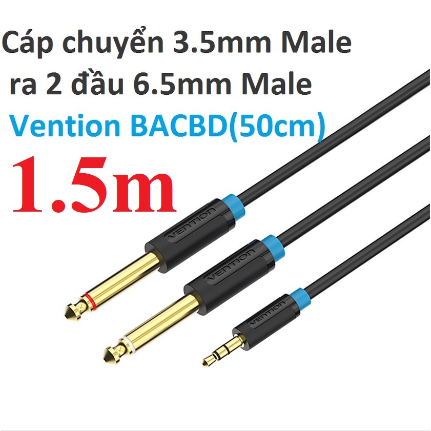 Cáp chuyển âm thanhh 3.5 Male ra 2 đầu 6.5 Male Vention BACBD - Hàng chính hãng