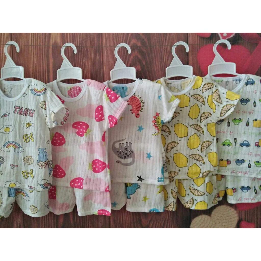 Combo 5 bộ quần áo cọc tay cotton giấy mặc mùa hè cho bé từ 0-15 tháng tuổi (HOT)