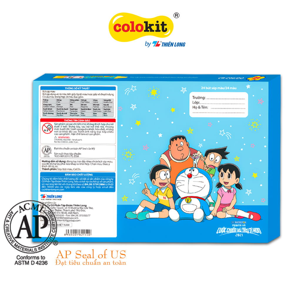 Sáp 24 màu Thiên Long Colokit Doraemon CR-C06/DO - Tiêu chuẩn Mỹ - Phiên bản Nobita's Little Star Wars 2022