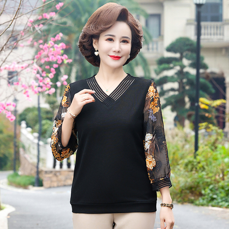 Áo Thun Nữ Trung Niên Tay Voan Cổ V SM114- Hàng Quảng Châu Cao Cấp
