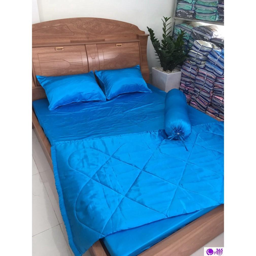 Bộ Chăn Trần Bông Ga Gối Phi Lụa Thương hiệu LAN PHAM BEDDING Mát Mịn - Xanh Dương