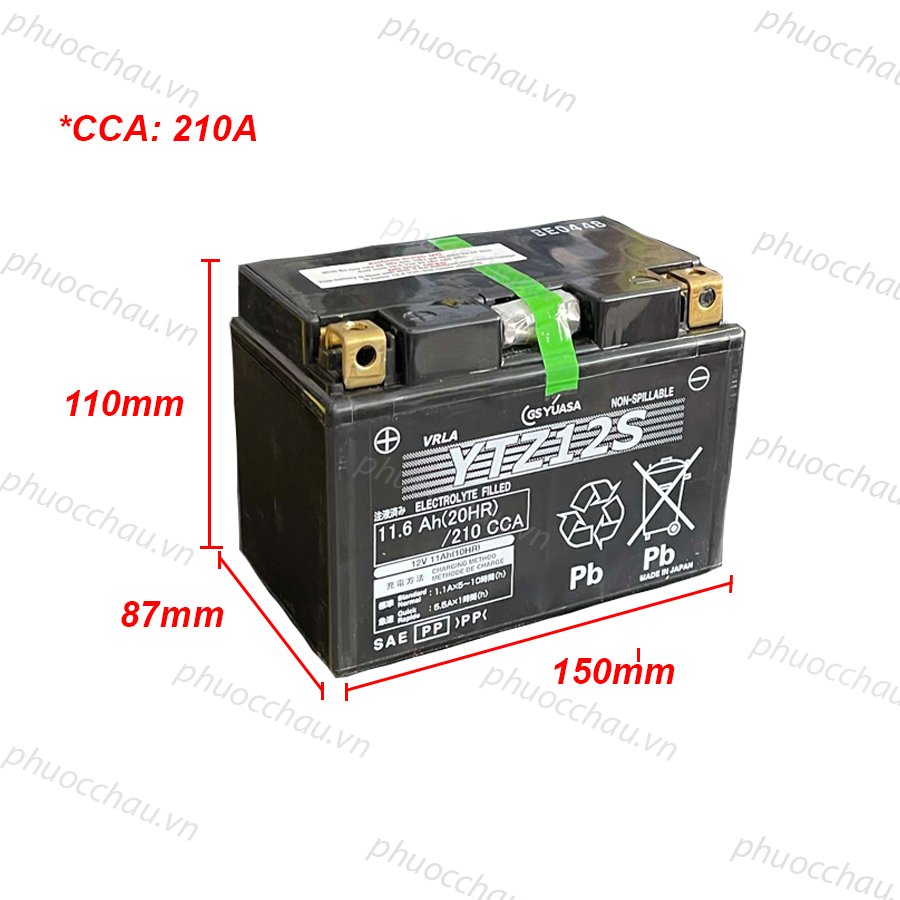 Ắc quy xe moto GS YUASA YTZ12S 12V 11.6AH 210CCA, sản xuất tại Nhật Bản, ắc quy xe Honda Sh300i, sh350i, Suzuki, Yamaha, Benelli, MV Agusta, Triumph
