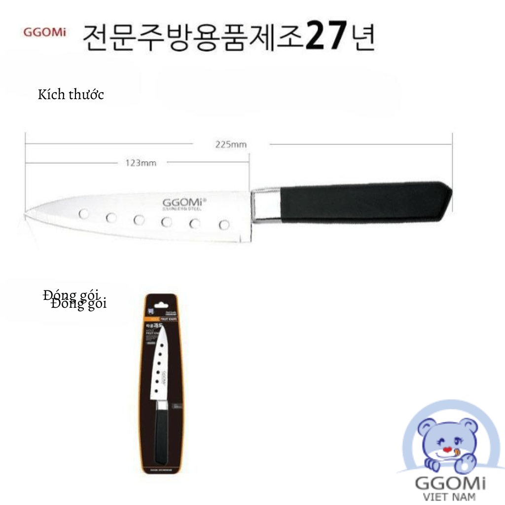 Hàng chính hãng: dao gọt hoa quả GGOMi Hàn Quốc GG355. Lưỡi dao có lỗ, chống dính thực phẩm khi cắt