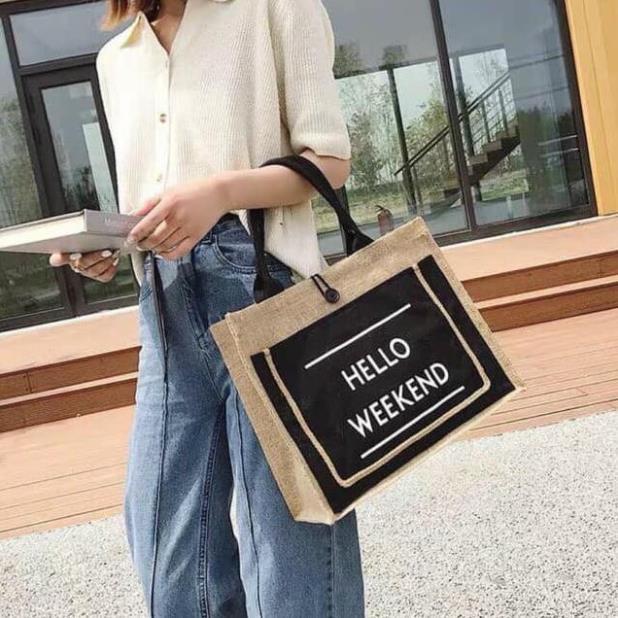 Túi Cói Hello Weekend Size 36cm Cao Cấp Siêu Xinh Thời Trang Hàn Quốc Loại Đẹp Dày Dặn (T046)