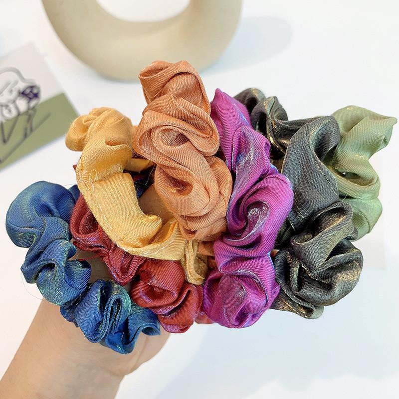 Sét 2 dây buộc tóc Scrunchies lụa kim tuyến HD74 vòng tròn nhỏ mầu ngẫu nhiên