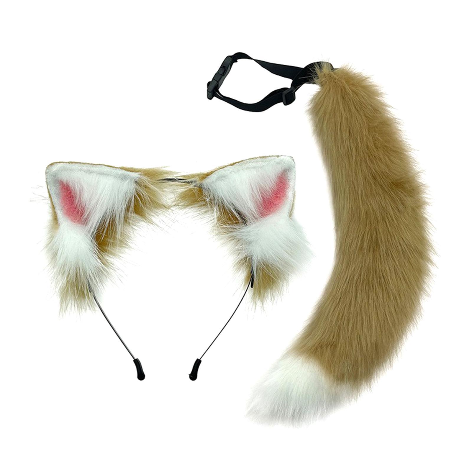 2Pieces Fox Ears Hair Hoop, Headwear Lovely Plush for Cosplay Costume Kits