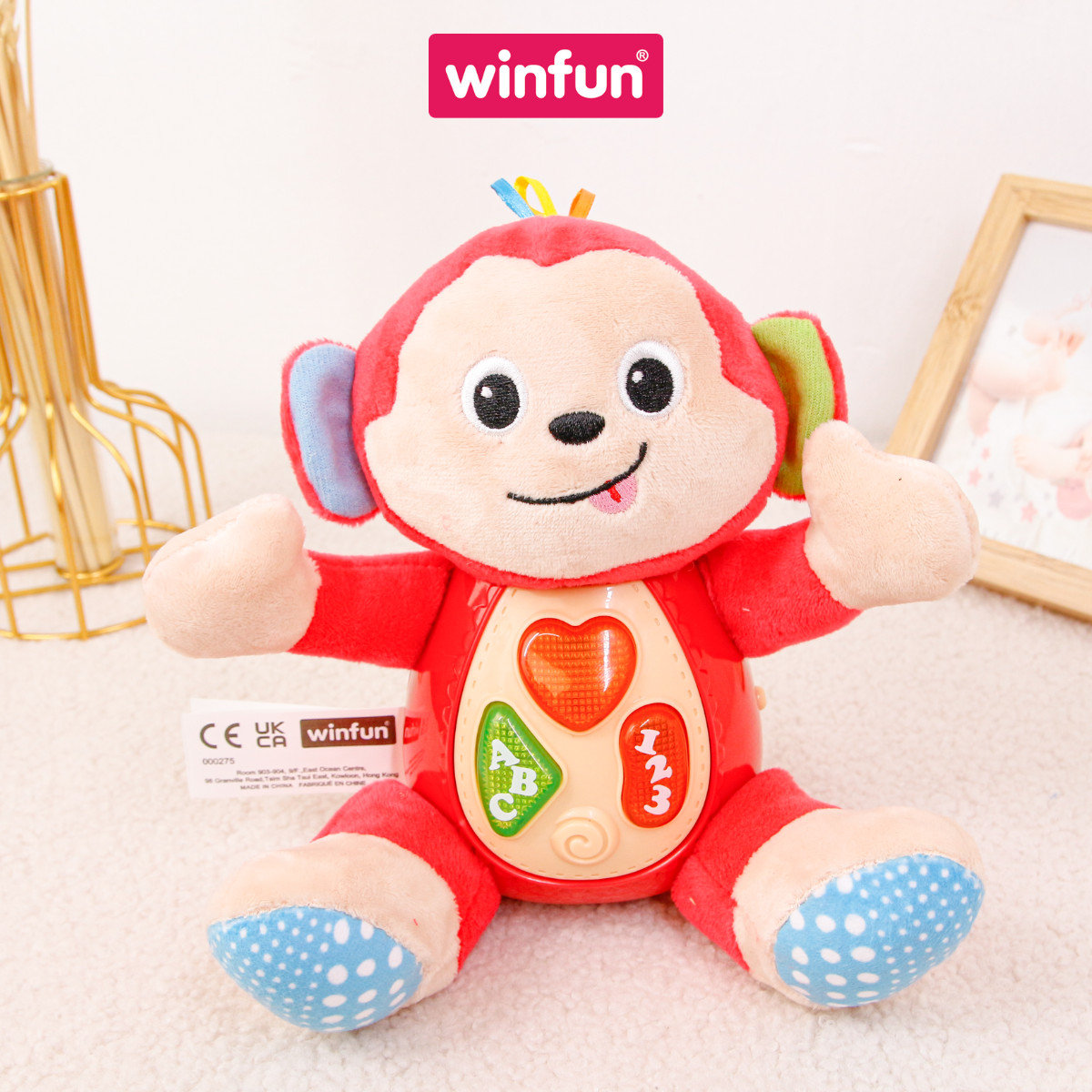 Đồ chơi sơ sinh, giáo dục sớm, thú bông hình chú khỉ phát nhạc vui nhộn cho trẻ từ 0 đến 36 tháng WinFun 0275