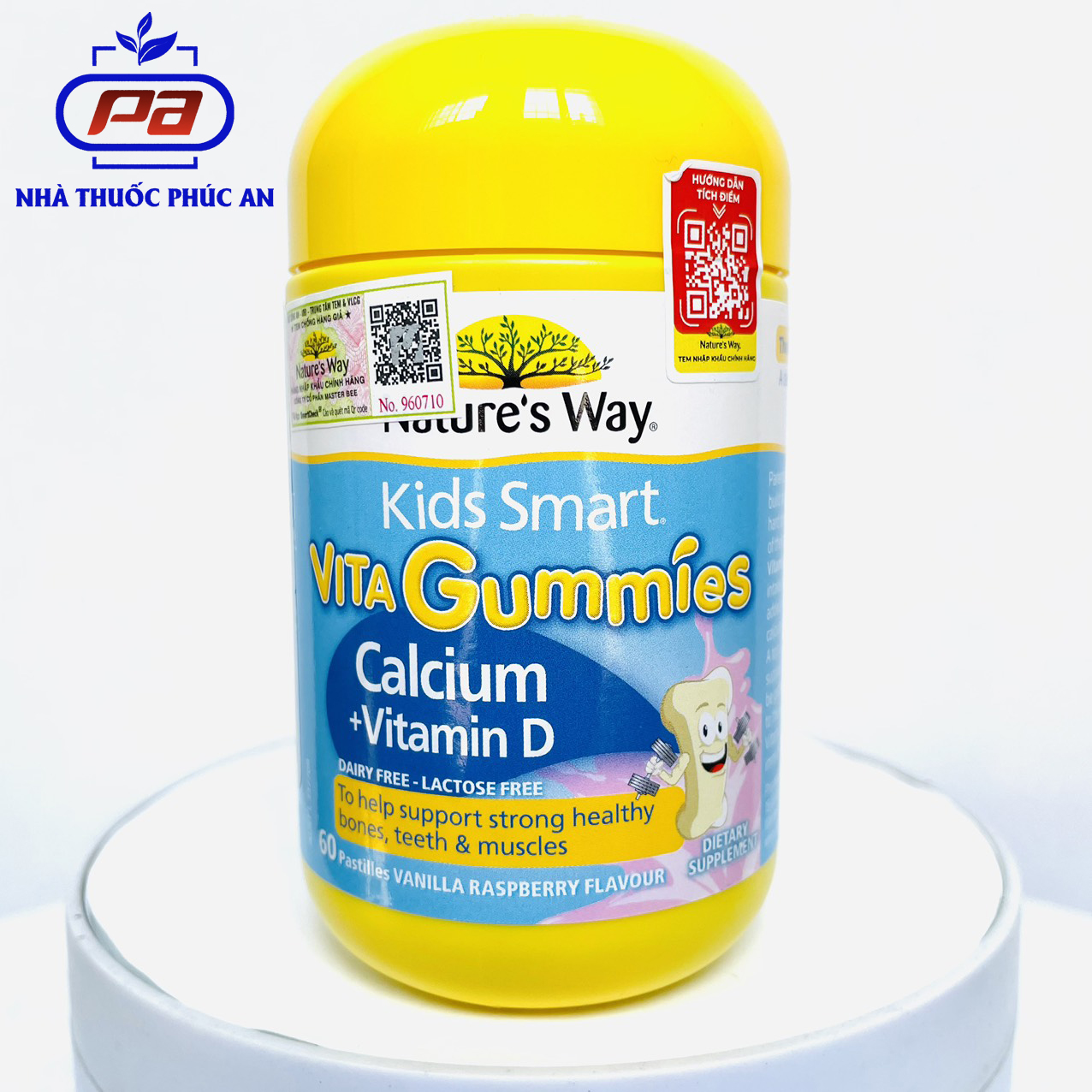 Kẹo dẻo Canxi Vitamin D cho bé Nature’s Way Kids Smart Vita Gummies Calcium + Vitamin D 60 viên phát triển chiều cao