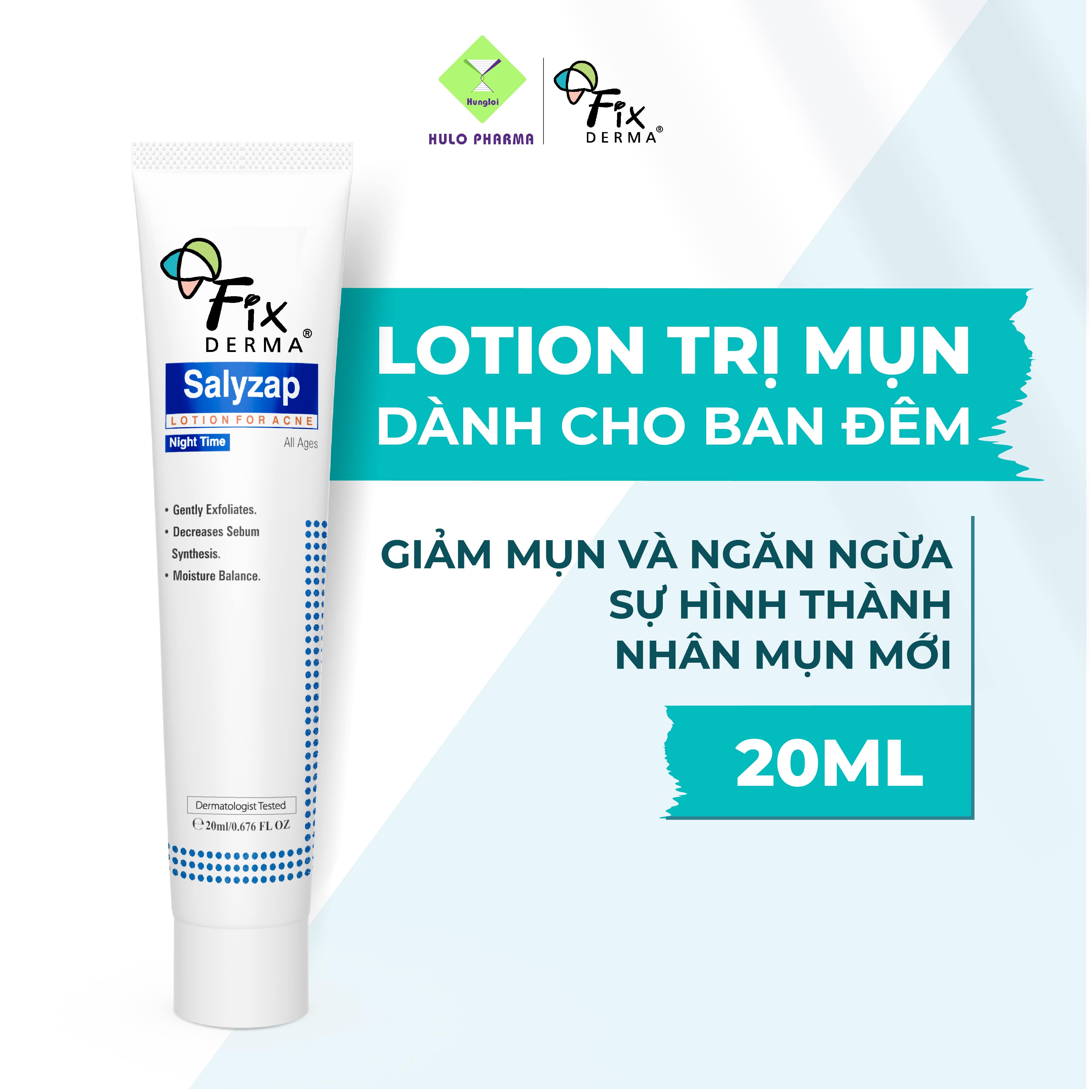 Lotion Giúp Giảm Mụn, Kiểm Soát Bã Nhờn Fixderma Salyzap Lotion For Acne Night Time 20ml 