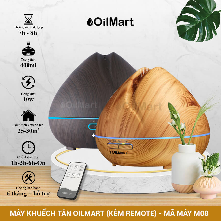 Máy Khuếch Tán Tinh Dầu Oilmart Quả Đào - 10W 400ml (Kèm Điều Khiển